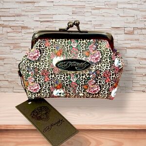 Ed Hardy Tattoo Leopard Print Kiss-lock Cosmetic Case NWT